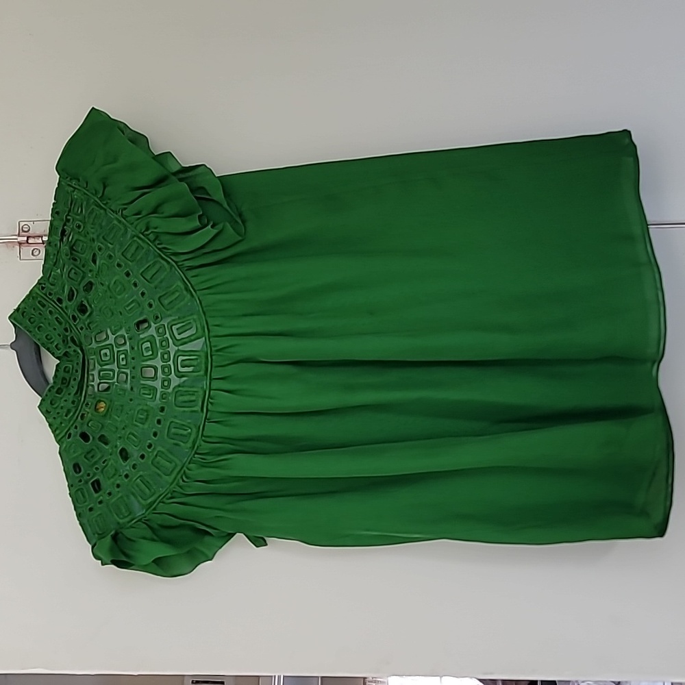 Embroidered silk flutter sleeve top